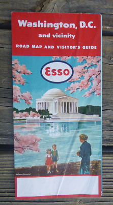 1955 1956 Washington, D.C.  road map Esso oil gas downtown streets Jefferson Mem