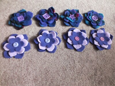 Beautiful Handmade Set 8 Flower Appliques to Add to Your Project 4'' Teal Purples