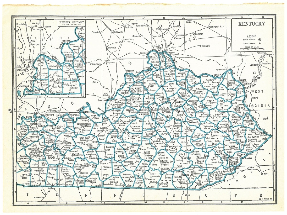 1940 Vintage Map Page - Kentucky on one side and Louisiana on the
