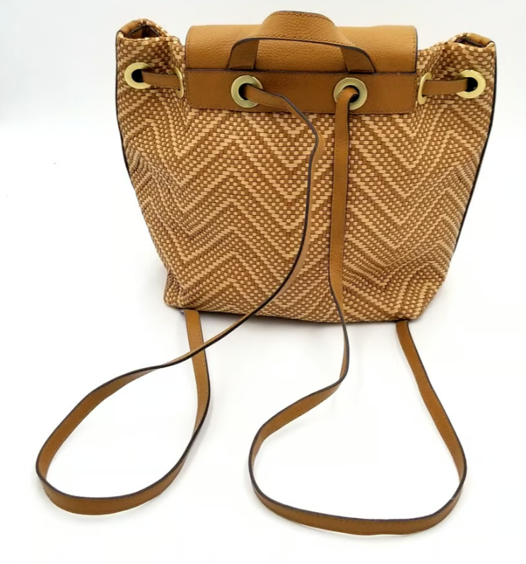 Michael Kors Woven Leather Beige MK Logo Backpack w/Draw  display picture 3