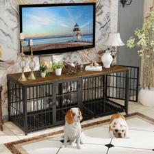 X-Large Heavy Duty Dog Crate Kennel Cage TV stand Wood End Side Table Furniture 