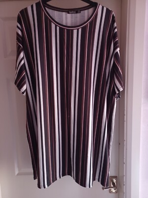 Boohoo Size 20 Brown Stripped T-shirt Dress UK