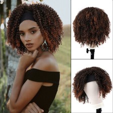 Afro Kinky Curly Wig Headband Wigs for Black Women Short Ombre Brown Full Wigs