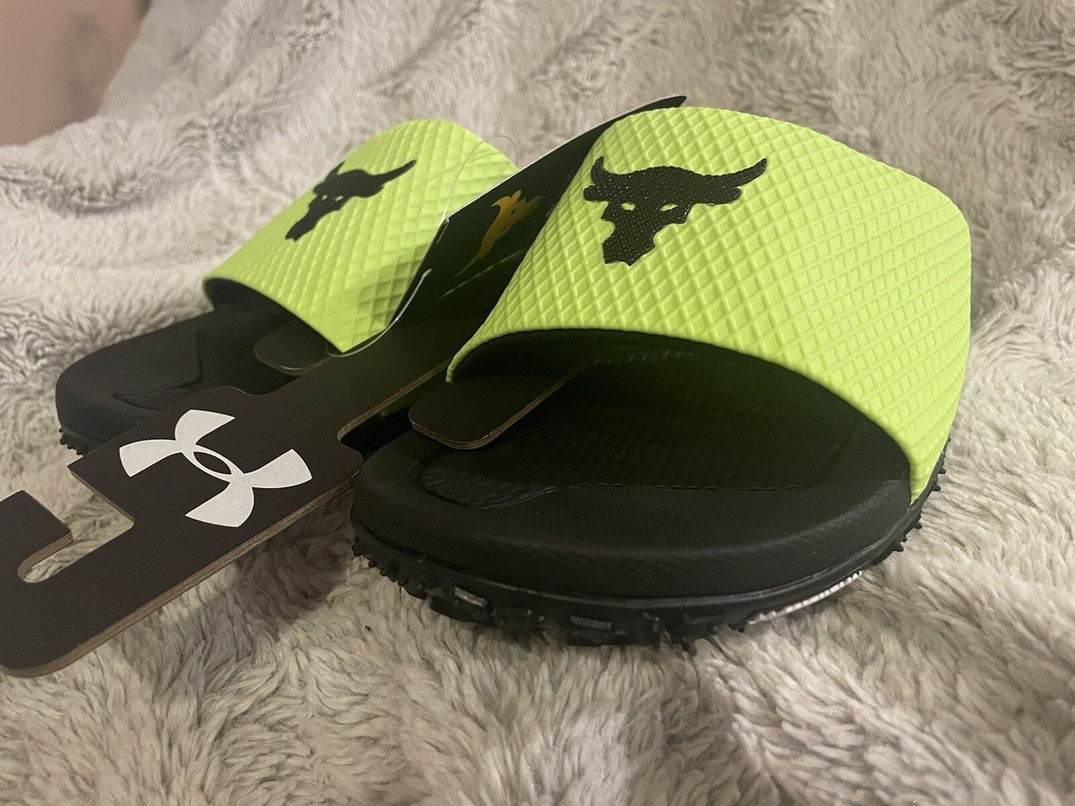 Mens Under Armour Rock 2.0 Slides Sandals 3025237 Lime/Black Size