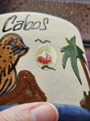 Vtg Las Cabos Mexico Handmade Studio Art Pottery Coffee Mug Seal Palm Tree Décor