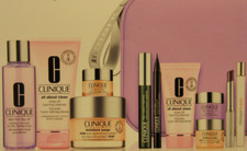Clinique 11 Pc Full  Travel Size Set Skin Care Makeup Perfume Travel Bag