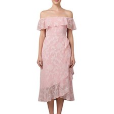 Lulus Pretty Perfect Blush Floral Off Shoulder Midi Dress Pink Women Medium NWT