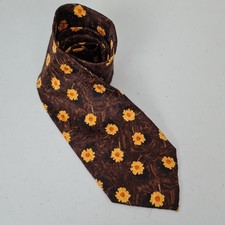 Ermenegildo Zegna Tie Mens One Size Brown Yellow Floral Print Silk Made Italy