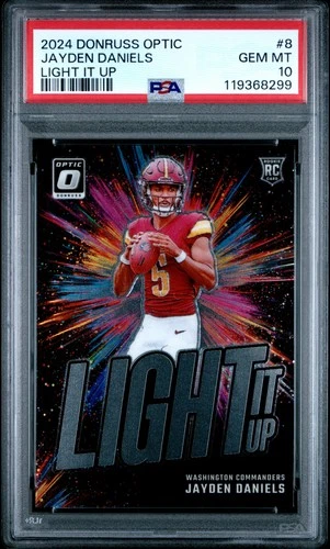 2024 PANINI DONRUSS OPTIC LIGHT IT UP #8 JAYDEN DANIELS ROOKIE RC PSA 10