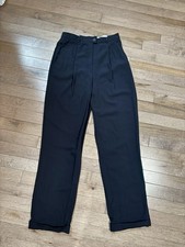 Escada blue pleated tapered dress pants with cuffed hem size 36