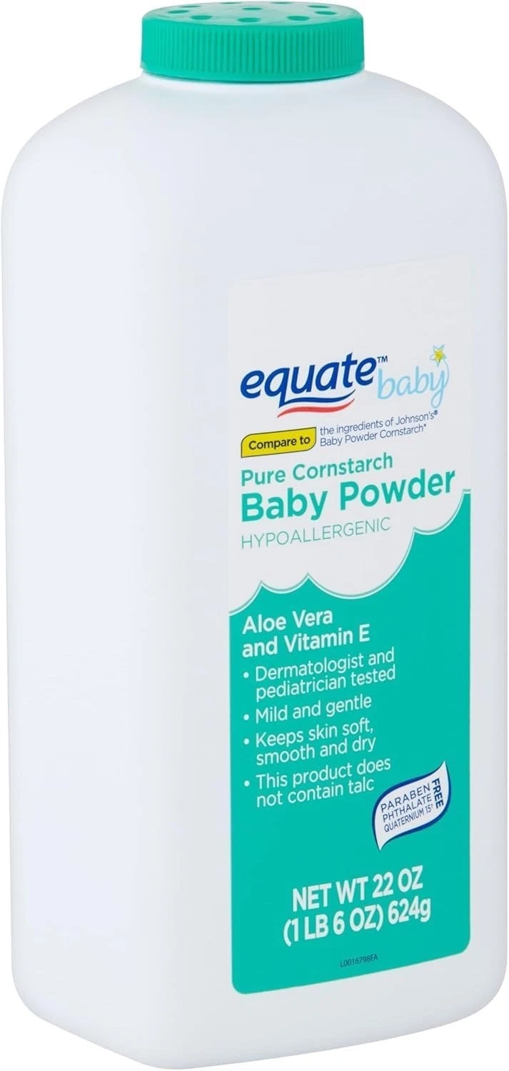 Equate Pure Cornstarch Baby Powder, Hypoallergenic, Vit E & Aloe, 2 pk 22 oz Ea
Opens in a new windo