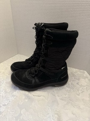 Merrell Women s Sz 8 Approach Tall Waterproof Leather Quilted Black Boots J99128