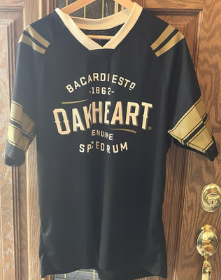 Bacardi Men s Black & Gold Oakheart Genuine Spiced Rum Jersey Size Medium EUC