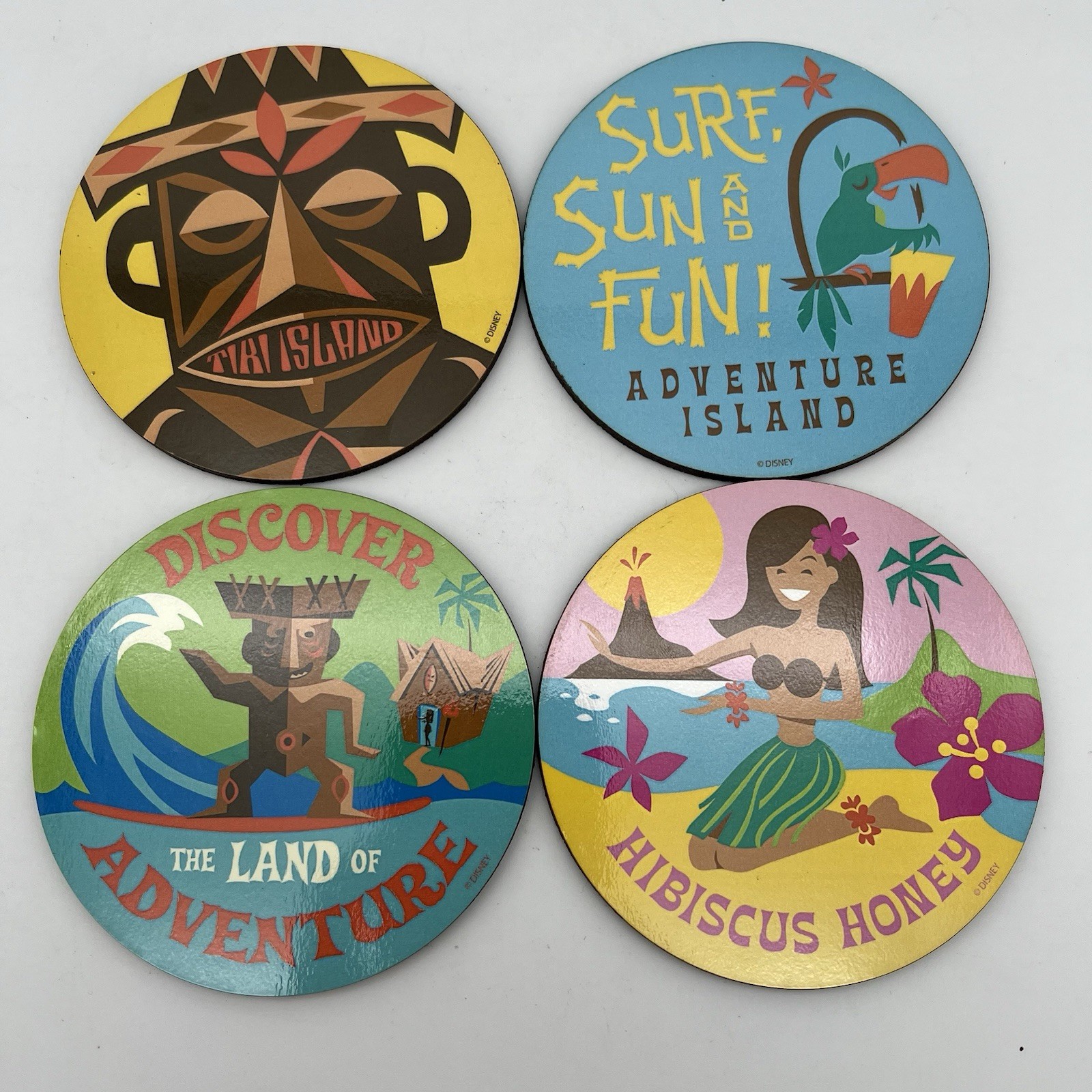 Vintage Disney Polynesian Tiki Coaster Set of 4  