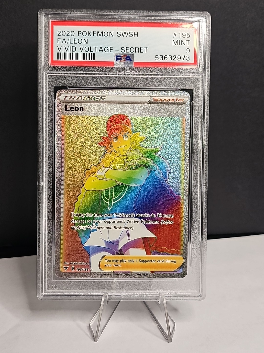 2020 Pokemon Vivid Voltage Full Art Leon Secret #195 195/185 - PSA 9