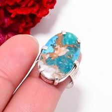 Copper Spiny Oyster Arizona Turquoise Gemstone 925 Sterling Silver Ring S.8 R739