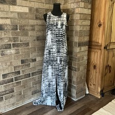 Karen Kane Maxi Dress Wmns M Black White Tie Dye Print Sleeveless Zip Back #27F4