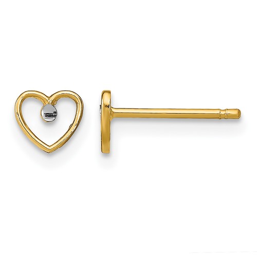 14k Yellow & Rhodium Polished 5mm Heart Post Earrings Diamond-cut