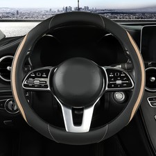 Car Steering Wheel Cover, Leather Steering Wheel Cover Beige Universal 14.5-1...