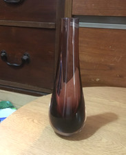 CAITHNESS PURPLE/AUBERGINE HEAVY SET SLIM GLASS VASE H.18.5cm HAND BLOWN SCOTL.
