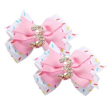 3rd Birthday Hair Bow for Girls Pink Hair Clips Party Supplies 2 Pack