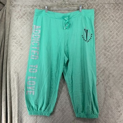 Thrill Sweatpants Womens 3X Teal Blue Cropped Jogger Y2K Spell Out Pull On