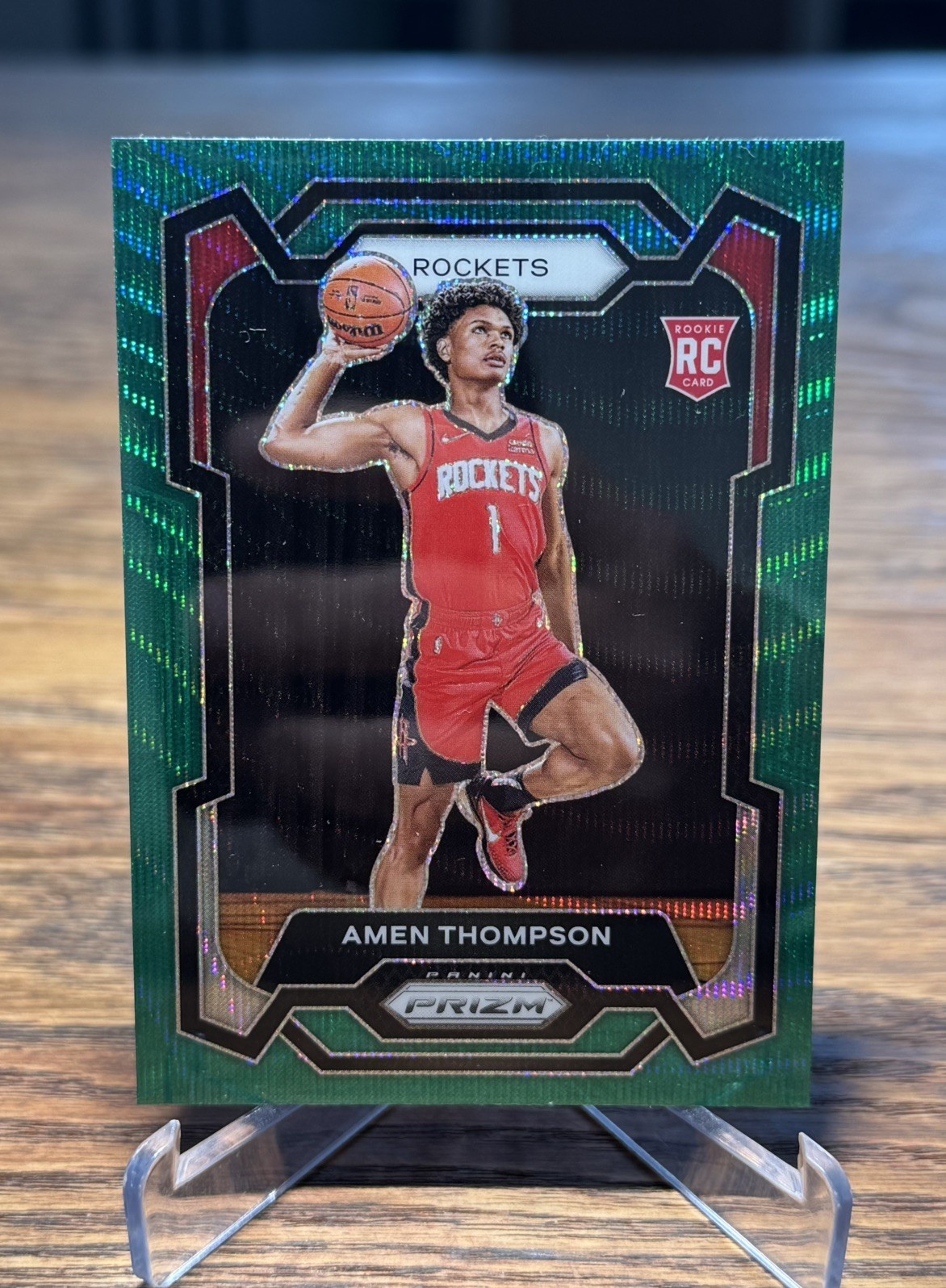 Amen Thompson  rookie  2023-24 Panini Prizm Green Wave Prizm RC #150 SSP 