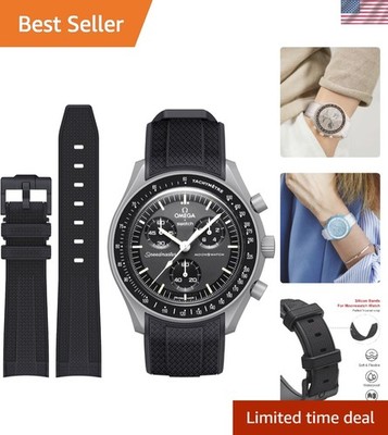 20mm Black Soft Silicone Strap for Omega x Swatch Speedmaster & Rolex Watches
