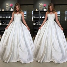 Elegant Wedding Dresses Strapless Lace Appliques A Line Satin Bridal Gowns