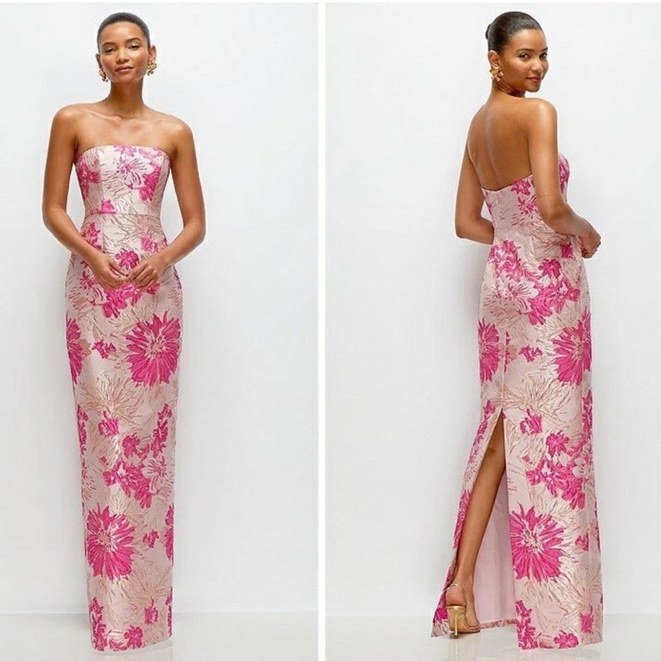 Nuevo con etiquetas Vestido Alfred Sung Sin Tirantes Floral Jacquard Columna Talla 10 Rosa D877HPJ Foto 3 de 4