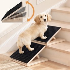 2Pcs Dog Ramp for Stairs, Adjustable Wooden Ramps for Small Dogs, 3 Heights