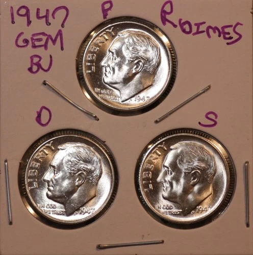 1947 P D S  Roosevelt Dimes GEM BU ! LUSTER!  US  471161 (3 COINS)