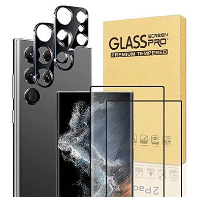 For Galaxy S23 Ultra, 2+2 Pack Screen Protector & Camera Lens Protector with Scr