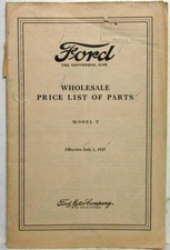 1927 Ford Model T Price List Of Parts Orig Effect July 1 1927 For 1909 To1927