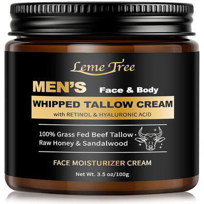 Men'S Beef Tallow for Skin, Whipped Grass-Fed Beef Tallow Face Cream, Tallow Bal