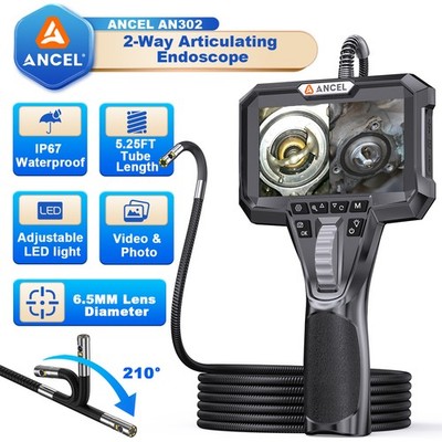 AN302 Endoscope Dual Lens Inspection Camera 6.5mm Two-Way Articulating Borescope