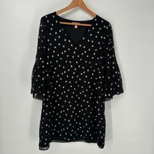Lilly Pulitzer Dress Womens 8 Black Caroline Silk Tunic Bell Sleeve Metallic
