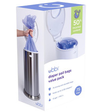 Ubbi Diaper Pail Plastic Bags, Disposable Baby Waste Bags, 3 Pack, 75 Count, 13-