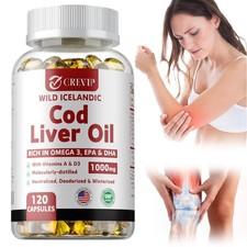Cápsulas de aceite de hígado de bacalao islandés salvaje 1000 mg - Omega-3 EPA, DHA, vitamina A y D3