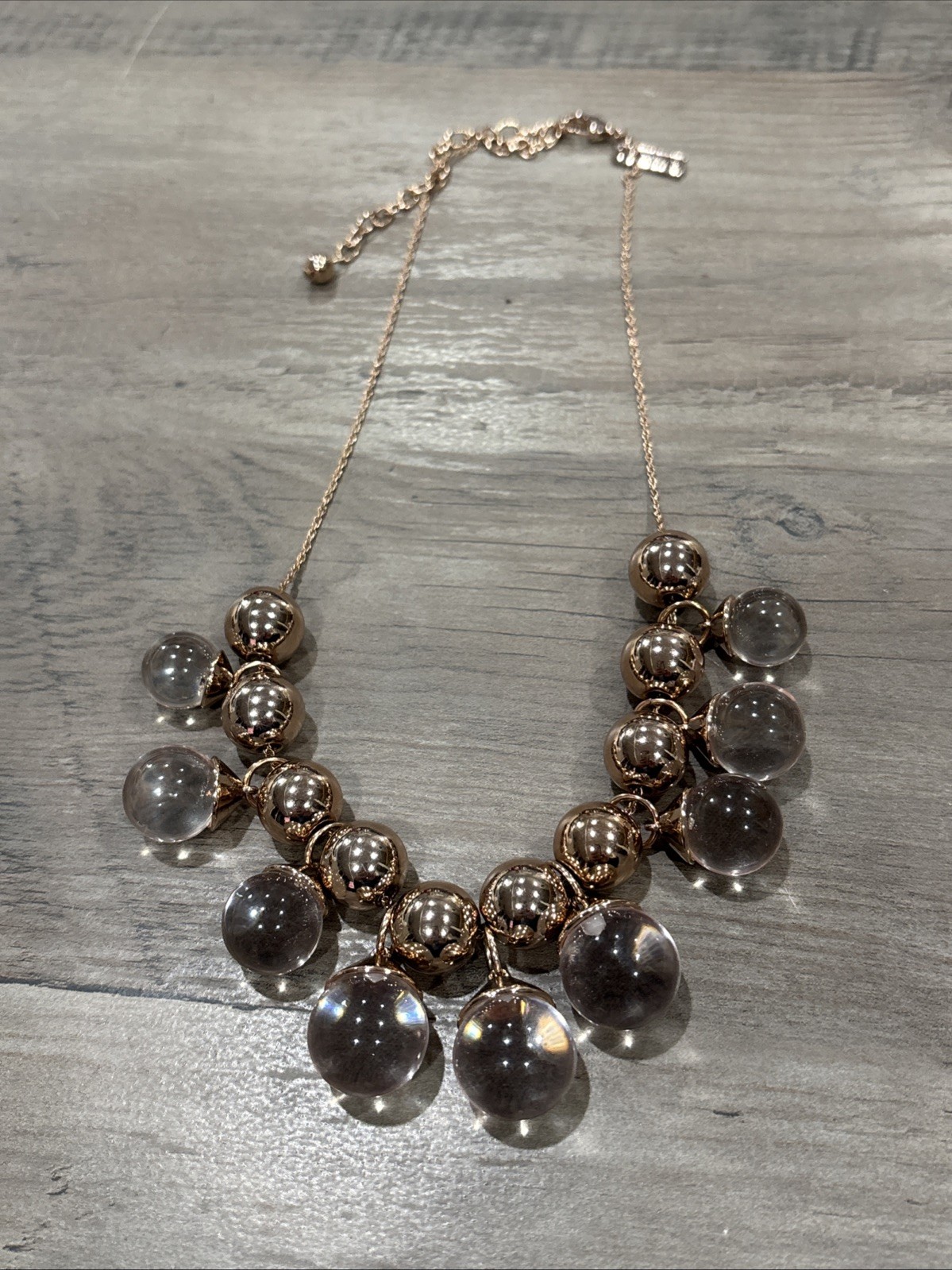 WHITE HOUSE BLACK MARKET Lucite Ball/sphere Drop Statement Necklace Rose Gold