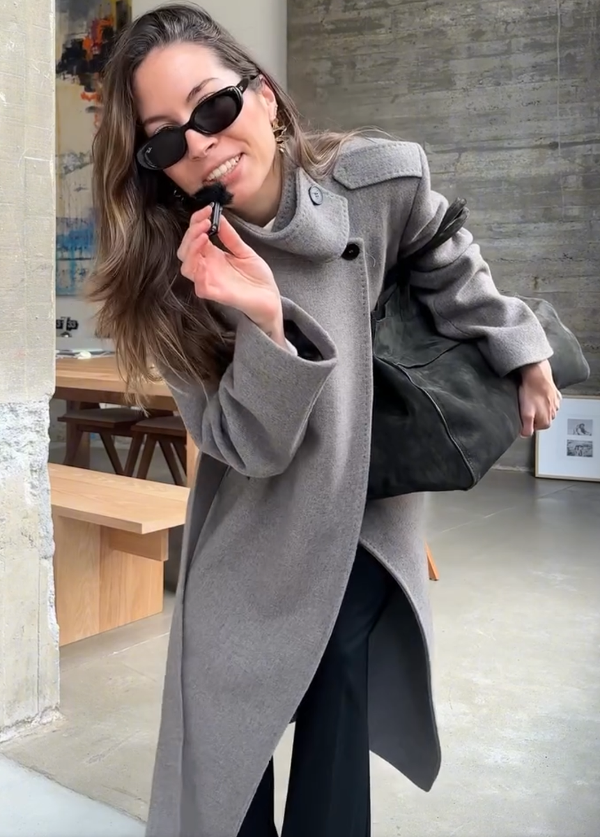 Zara ZW Collection Long Wool Blend Coat Light Mink Grey S Small