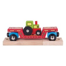 BigJigs - Tractor Low Loader - Wooden Railway Magnetic Toy Train Car BJT413 