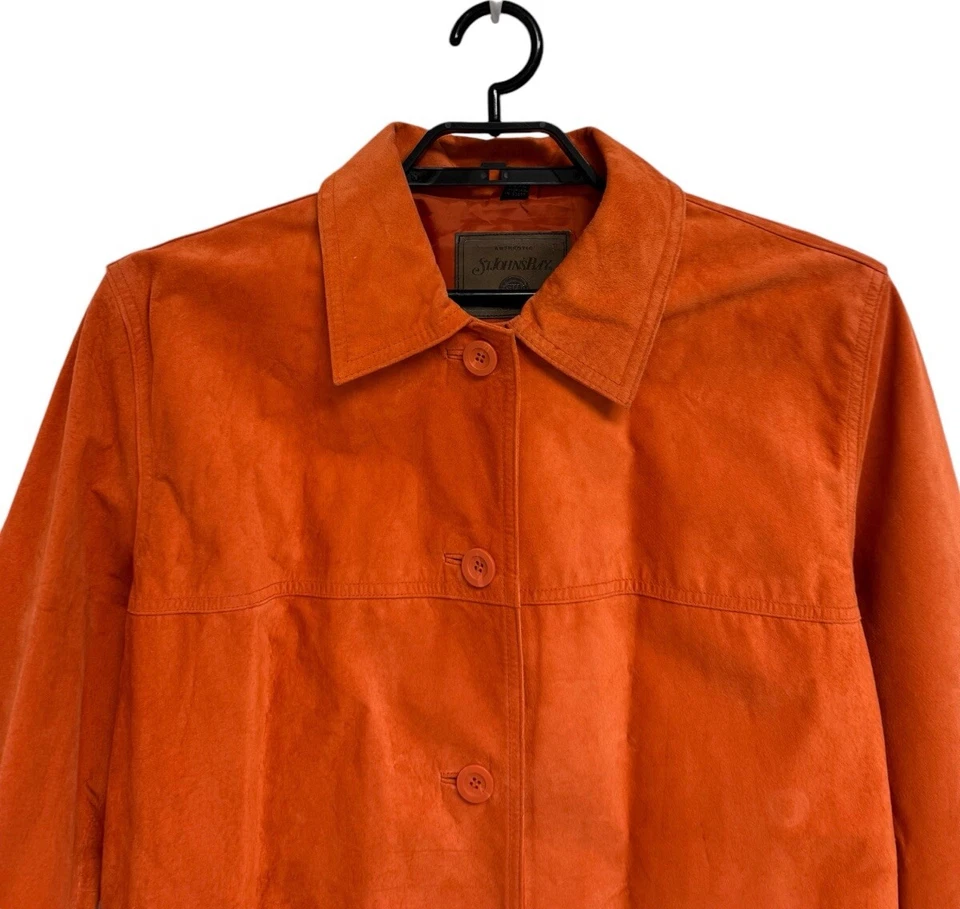 St. John's Bay Mujer Gamuza Naranja Cuello Chaqueta Bolsillos Abotonados Talla L Foto 2 de 4