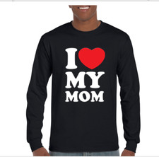 I Love My Mom Heart Retro Tee Shirt Mother's Day gift Long Sleeve Black T-Shirt