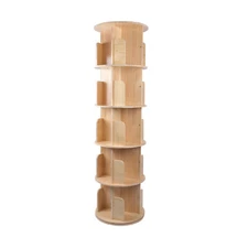 5 Layers 360 Small Pine Wooden Open Storage Rotating Display Rack Bookshelf Home