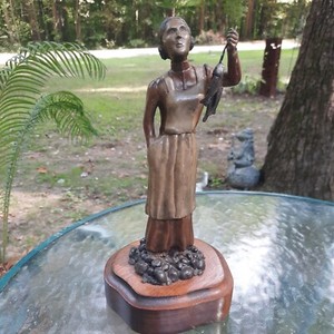 Bronze  Woman with Fish Sculpture Signed  Linda  K.