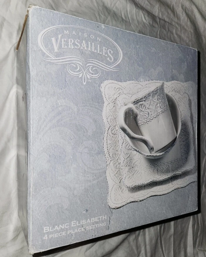 Maison Versailles Blanc Elisabeth 4 Pc Set Dinner Plates Bowl Mug Square White A - Image 2 of 4