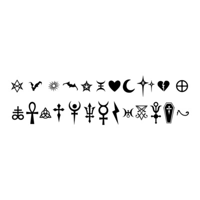 25 x Goth Symbole Temporäres Tattoo Hält 1 Woche Gothic Zeichen Luzifer Teufel Schwarz