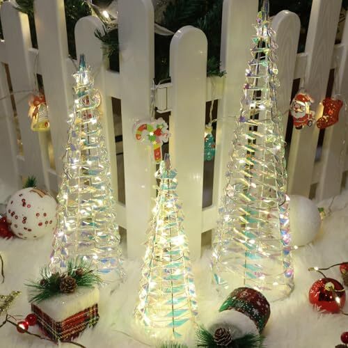 Set of 3 Christmas Lighted Cone Tree, Outdoor Artificial Xmas Trees eBay