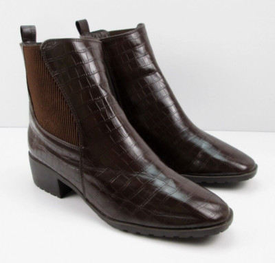 Anne Klein Coralie Brown Croco Pattern Faux Leather Ankle Boots Womens US 10M